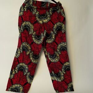 Nigerian fabric red floral boho pants
